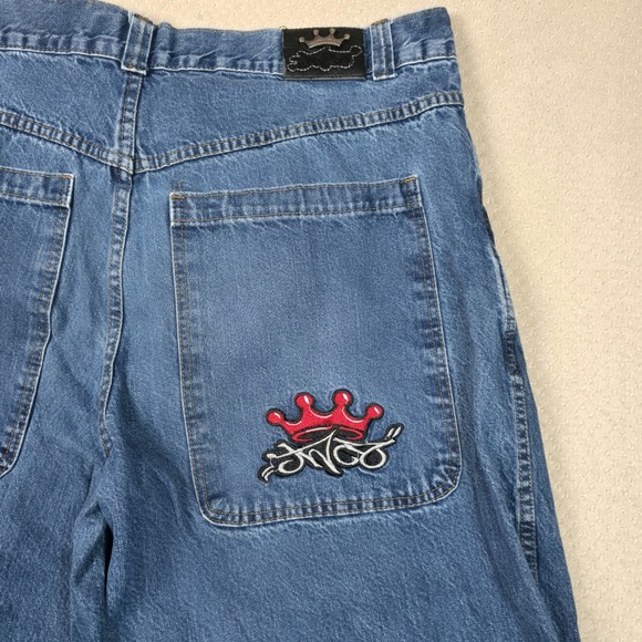 Vintage 90s JNCO Jeans Mens 40 Crown Logo Baggy Wide Leg Skater Rave Y2K Hip Hop - Picture 1 of 11